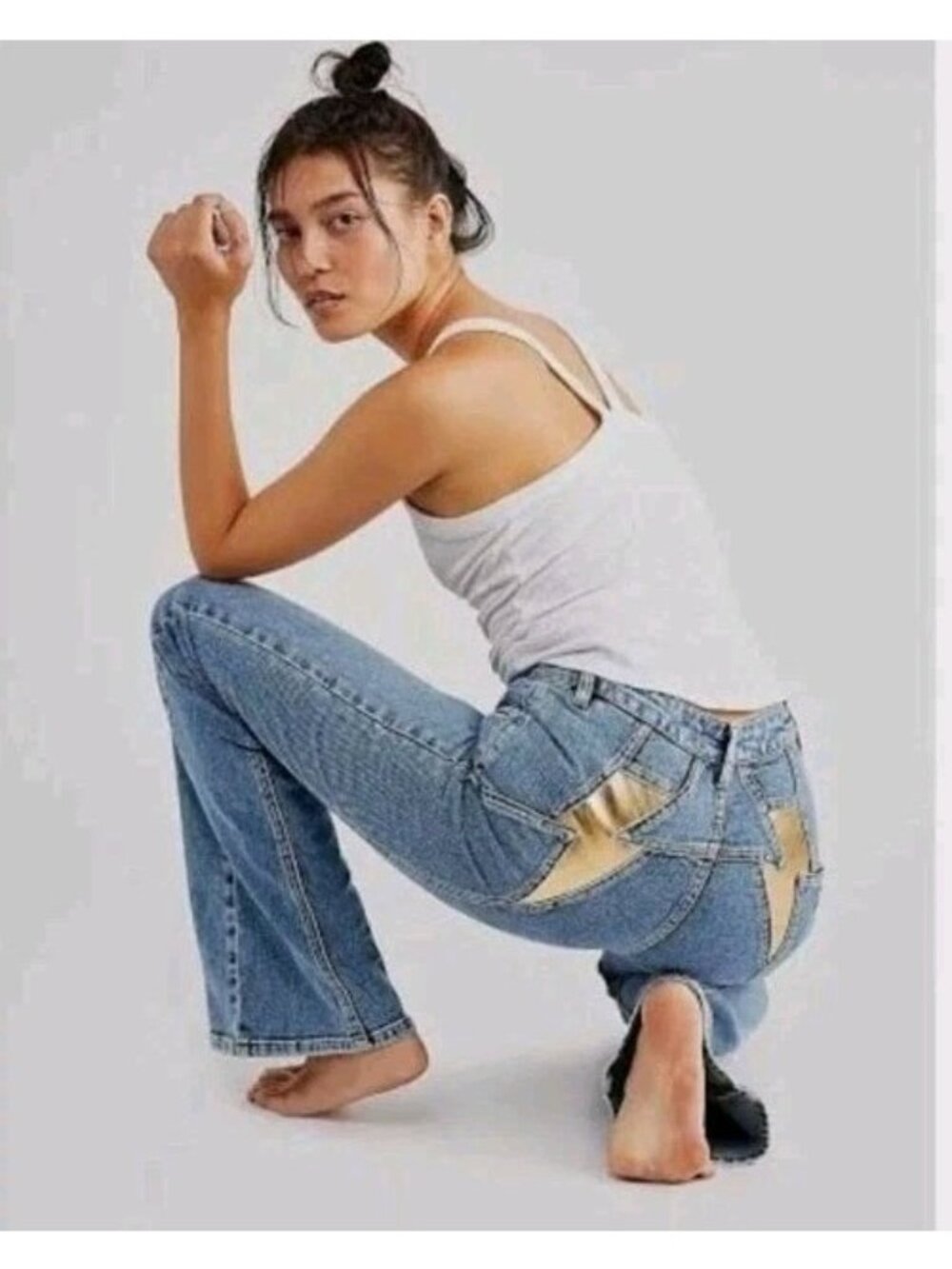Free People We The Free Thunderbird Flare Jeans Lightning Bolt Sz 26 Revolve